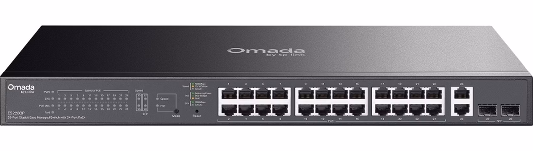 TP-Link ES228GP, Omada 28-Port Gigabit Easy Managed Switch, 2x GLAN, 24x GLAN PoE+, 2x SFP, 250W PoE budget, 1U
