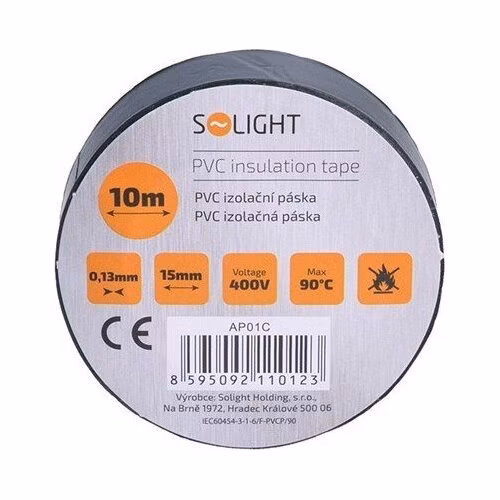 Solight izolačná páska, 15mm x 0,13mm x 10m, čierna