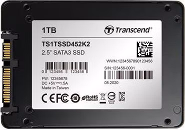 TRANSCEND SSD452K2 1TB Industrial (3K P/E) SSD disk 2.5" SATA3, 3D TLC, Aluminium case, 560MB/s R, 520 MB/W, černý