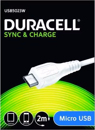 Duracell -  napájecí a synchronizační kabel pro Micro USB zařízení bílý 2m