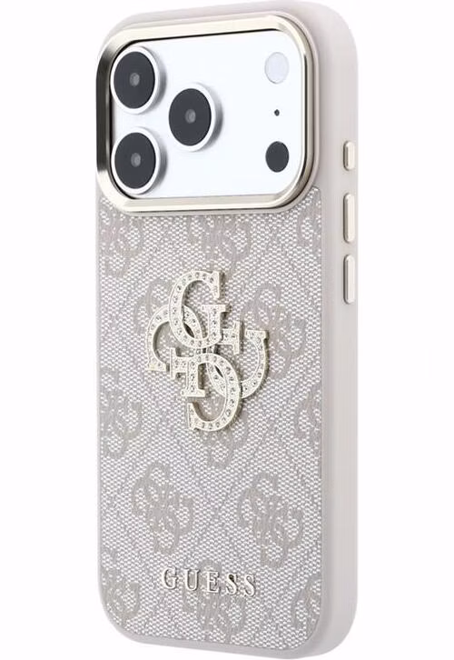 Guess PU 4G Strass Metal Logo kryt iPhone 18 Pro Max ružový