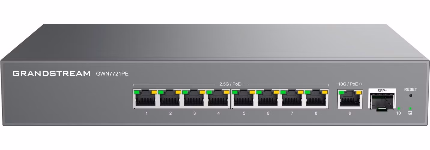Grandstream GWN7721PE L2 Lite managed 2,5G switch, 8x 2.5GbE, 1x 10G, 1x SFP+, PoE++