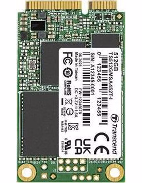 TRANSCEND MSA452T-I 512GB Industrial 3K P/E SSD disk mSATA, SATA III 6Gb/s (3D TLC), 560MB/s R, 520MB/s W
