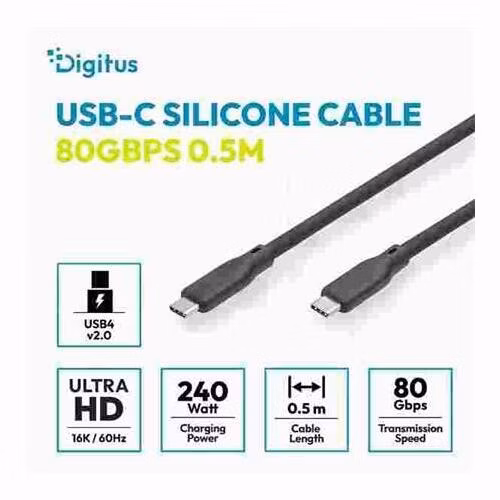 Digitus silikonový kabel USB4 verze 2.0, USB 80 Gbps, 0,5 m, černý
