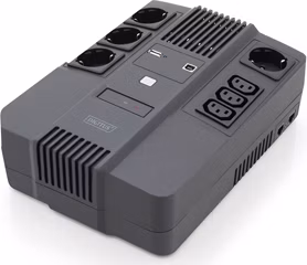 DIGITUS UPS vše-v-jednom, 800VA / 480W, LED 12V / 9Ah x1, 4x CEE 7 / 7,3x IEC C13, USB, RJ45