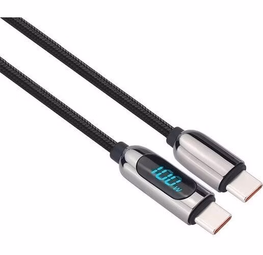 Solight USB-C kabel s displejem, USB-C konektor - USB-C konektor, 100W, 2m