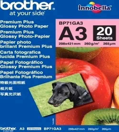 BROTHER fotopapír BP71GA3/ A3/ Premium Glossy/ 260g/ 20 listů