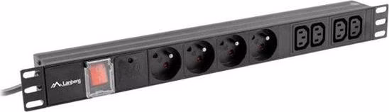 LANBERG 19" 1U 16A 2M 4X FRANCOUZSKÉ ZÁSUVKY 4X ZÁSUVKY IEC C13 ČERNÁ