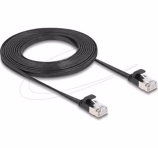 Delock Plochý patch kabel RJ45 zástrčka na zástrčku Cat.6A U/FTP 3 m, černý