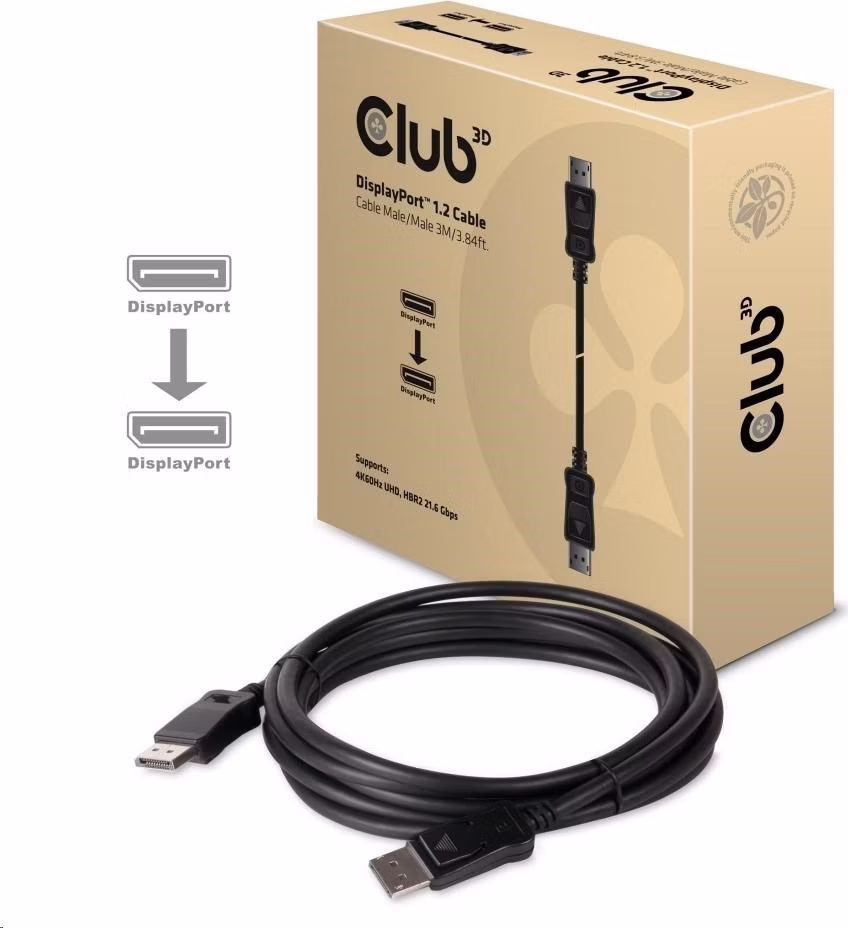 Club3D Kabel certifikovaný DisplayPort 1.2, 4K60Hz UHD (M/M), 3m, 30 AWG
