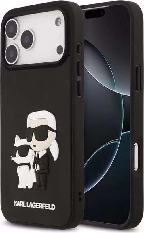 Karl Lagerfeld 3D Rubber Karl and Choupette kryt iPhone 17 Pro Max čierny