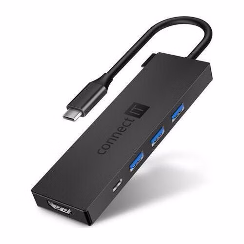 CONNECT IT USB-C hub, 5v1 (USB-C,3xUSB-A,HDMI), externí, ANTRACITOVÝ