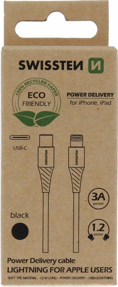 Swissten datový kabelusb-c/lightning černý 1,2m  (eco balení)