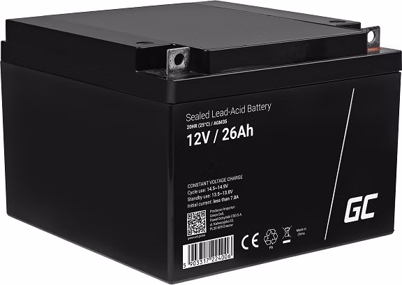 Green Cell AGM VRLA 12V 26Ah maintenance-free battery for mower, scooter, boat, wheelchair