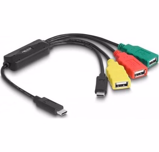 Delock Čtyřportový kabelový Hub USB 2.0 s rozhraním USB Type-C™ na 3 x USB-A samice + 1 x USB-C™ samec