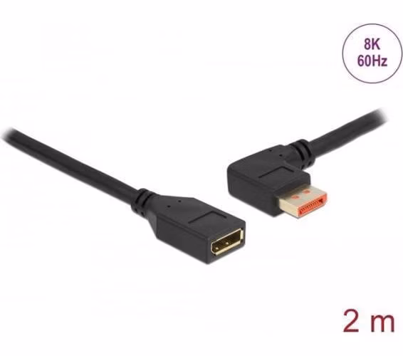 Delock DisplayPort prodlužovací kabel samec 90° pravoúhlý vlevo na samice 8K 60 Hz 2 m
