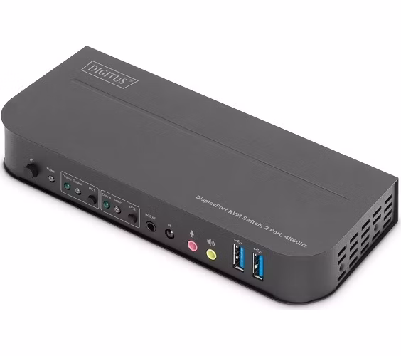 DIGITUS KVM přepínač, 2 porty, 4K60Hz, 2 x DP in, 1 x DP/HDMI out