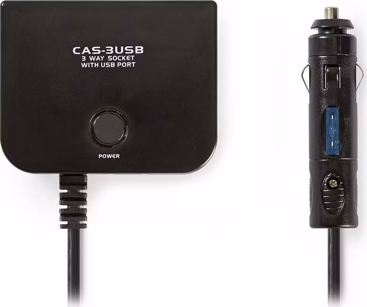 NEDIS univerzální DC/DC napájecí adaptér/ auto adaptér/ 180 W/ 4.0 A/ 3x 12 V DC zásuvka/ USB/ černý