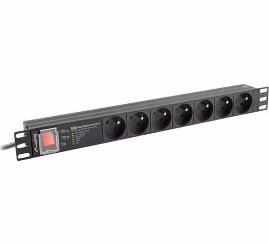 LANBERG NAPÁJECÍ DISTRIBUČNÍ JEDNOTKA (PDU) PRO 19" 1U 16A 2M 7X FRANCOUZSKÉ ZÁSUVKY SPD-3MP ČERNÁ
