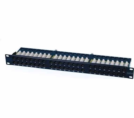 OXnet 19" patch panel 48port Cat6, UTP, blok UNI 110, vyväz. lišta, 1U,čierny