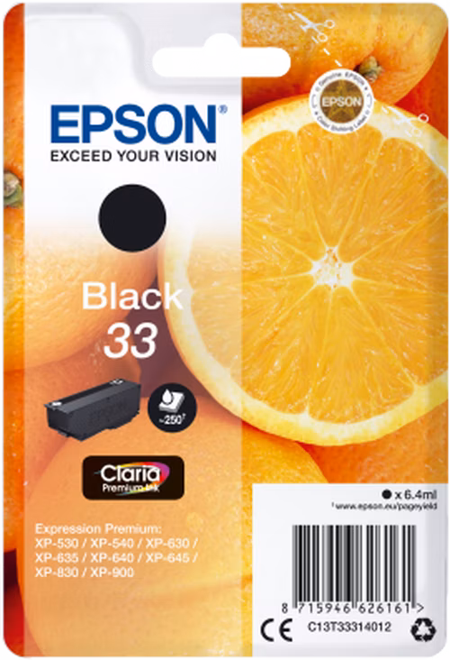 Čierny atrament EPSON v jednom balení "Orange" Black 33 Claria Premium Ink