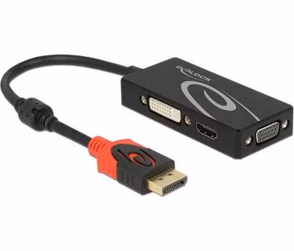 Delock Adaptér Displayport 1.2 samec > VGA / HDMI / DVI samice 4K pasivní černý