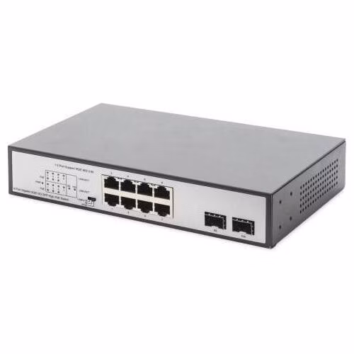 DIGITUS 8 Port Gigabit Switch 8xRJ45 (6xPoE)+ 2G SFP 180W Support 802.3 af/at/bt standard