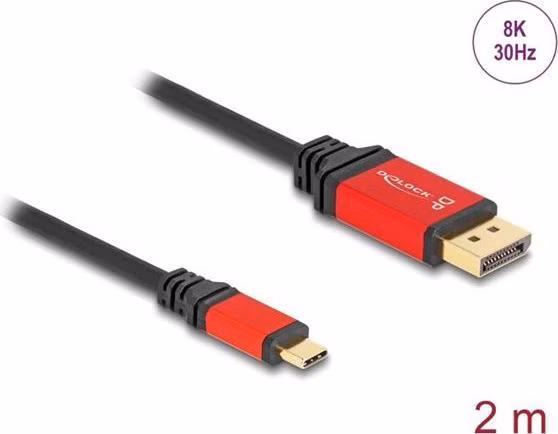 Delock Kabel USB Type-C™ na DisplayPort (DP Alt Mód) 8K 30 Hz s funkcí HDR 2 m červená