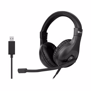 C-TECH sluchátka s mikrofonem MHS-05, USB, ovládání na kabelu, náhlavní, černá