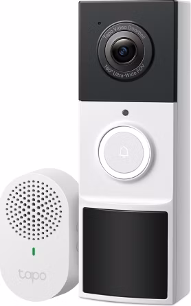 "Video Doorbell Camera 1 × Tapo D210, 1 × Tapo D100C SPEC: 2K 3MP (2304×1296), 2.4GHz, 6400mAh rechargeable lithium-ion