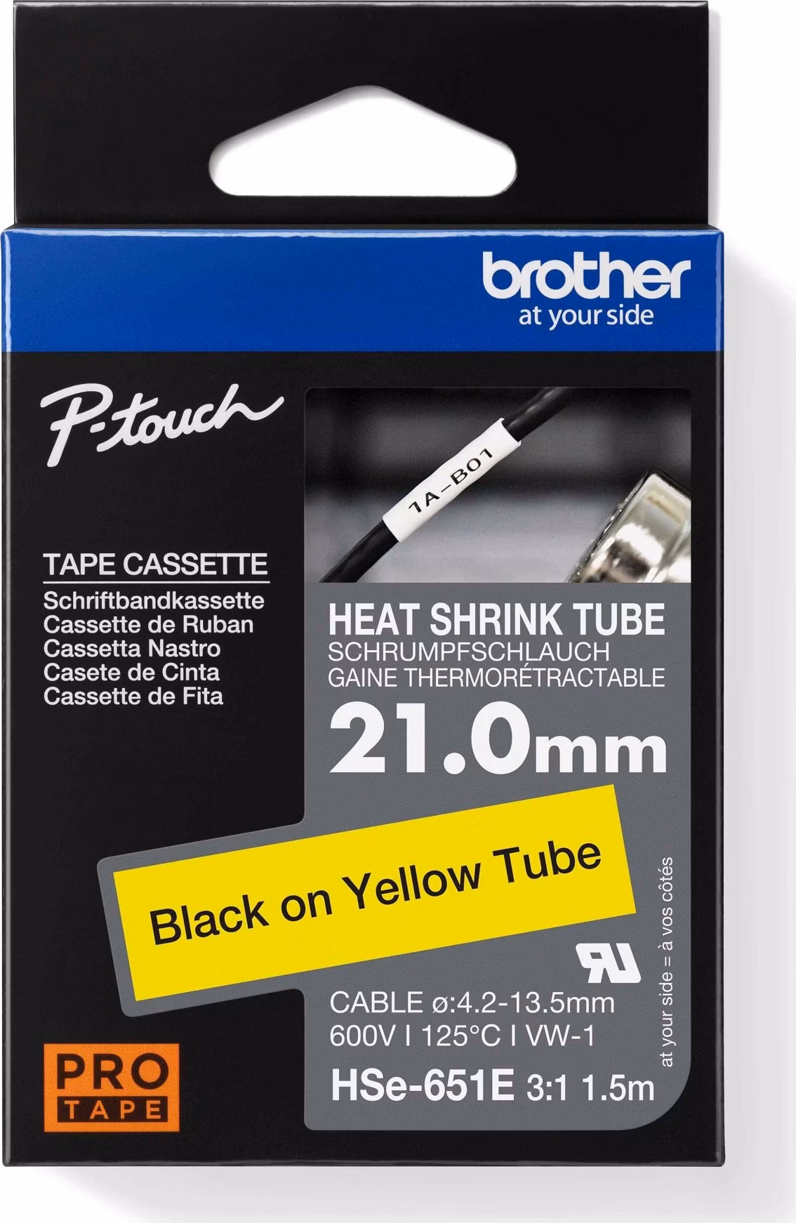 Brother - HSE-651E, bužírka žlutá / černá (21 mm)