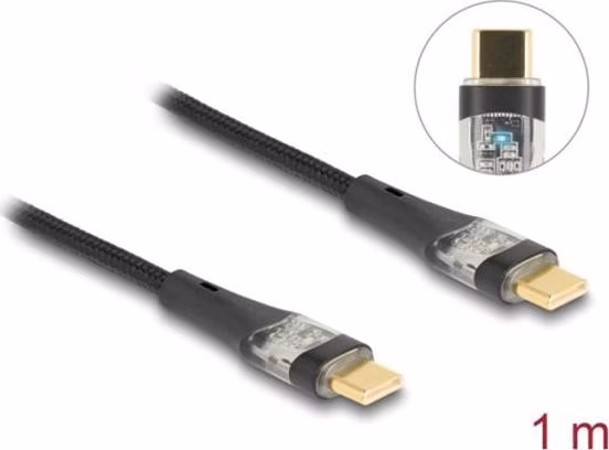 Delock Datový a rychlonabíjecí kabel USB 2.0 ze zástrčky USB Type-C™ na zástrčku, průhledný, PD 3.0 100 W, 1m