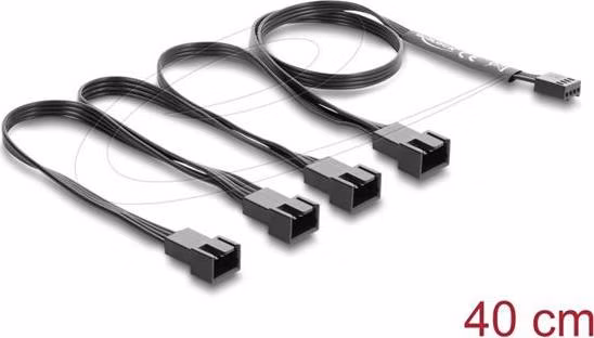 Delock Kabel ventilátoru z 1 čtyřpinové zásuvky PWM na 4 x 4 pinové zástrčky PWM, černý – délka 40 cm, s větví 20 cm