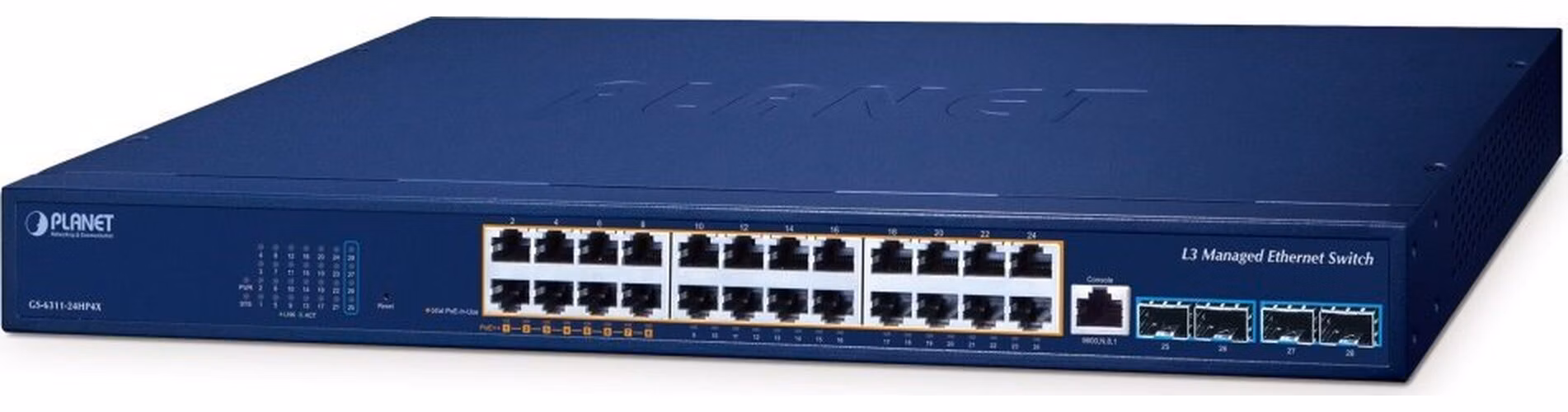 Planet GS-6311-24HP4X L3 switch, 24x1Gb, 4x10Gb SFP+, 8x PoE 802.3bt + 16x PoE 802.3at 480W, QoS