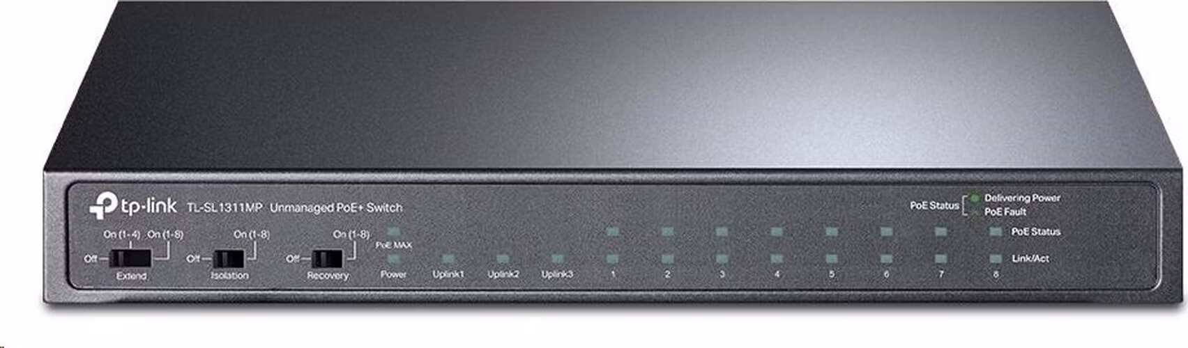 TP-Link CCTV switch TL-SL1311MP (8x100Mb/s, 2xGbE uplink, 1xSFP, 8xPoE+, 124W, fanless)
