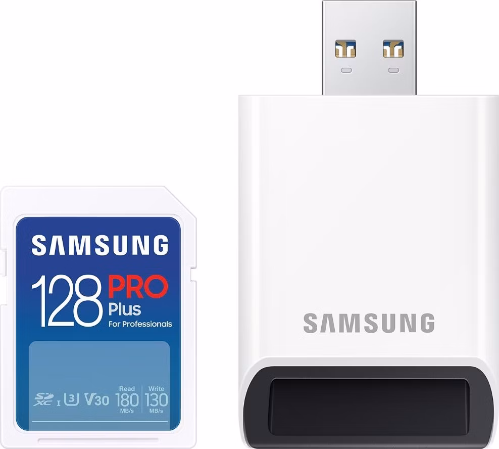 SAMSUNG PRO Plus SDXC 128GB + USB Adaptér / CL10 UHS-I U3 / V30
