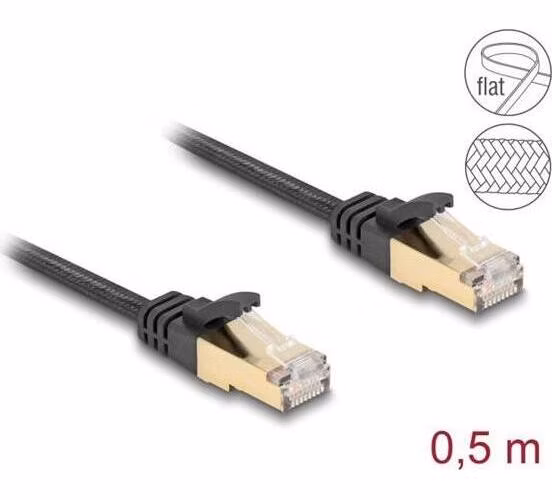 Delock Síťový kabel RJ45 s pleteným opláštěním, Cat.6A, ze zástrčky U/FTP na zástrčku, 0,5 m, černý