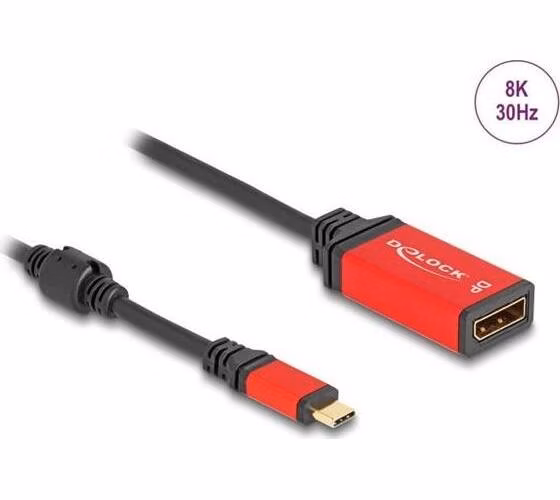 Delock Adaptér USB Type-C™ na DisplayPort (DP Alt Mód) 8K 30 Hz s funkcí HDR červená