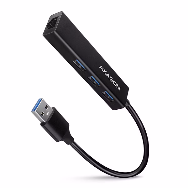 AXAGON HMA-GL3A, USB 3.rozbočovač 2. generácie, porty 3x USB-A + Gigabit Ethernet, kov, kábel USB-A 20 cm