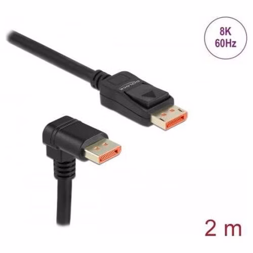 Delock DisplayPort kabel samec přímý na samec 90° pravoúhlý dolů 8K 60 Hz 2m