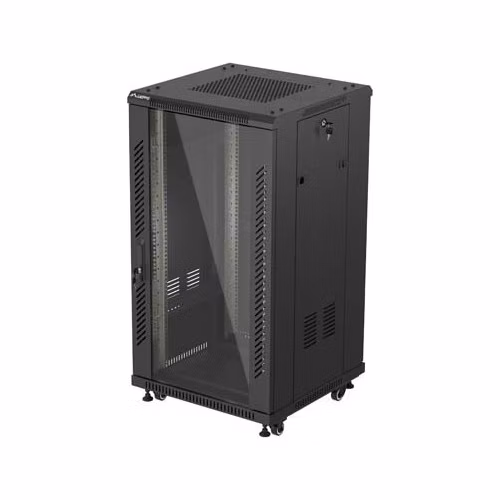 LANBERG INŠTALAČNÝ SKRIŇOVÝ ROZVADEČ 19" 22U 600X600 ČIERNE SKLENENÉ DVERE (PLOCHÉ BALENIE)