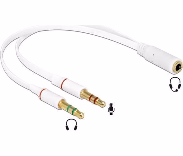 Delock Headset Adapter 1 x 3.5 mm 4 pin Stereo jack female > 2 x 3.5 mm 3 pin Stereo jack male