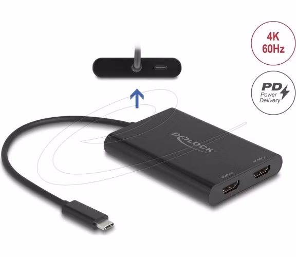 Delock Adaptér z USB Type-C™ na 2 x HDMI, 4K 60 Hz, s grafikou DisplayLink® a USB PD