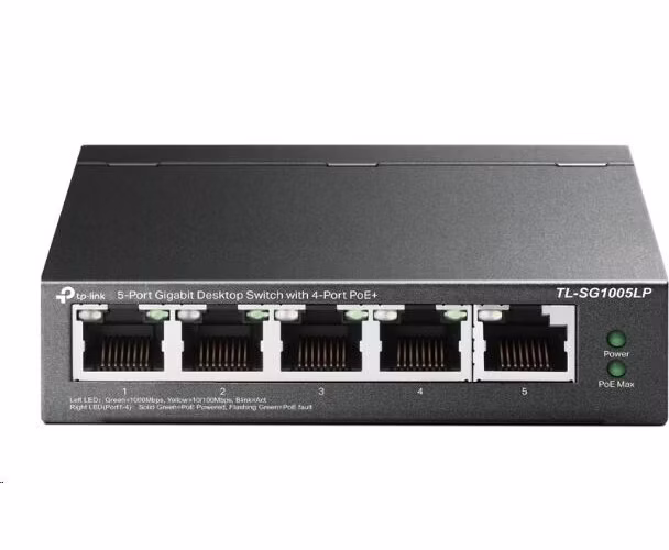 TP-Link switch TL-SG1005LP v4.0 (P/N:1700000539) (5xGbE, 4xPoE+, 40W, fanless)
