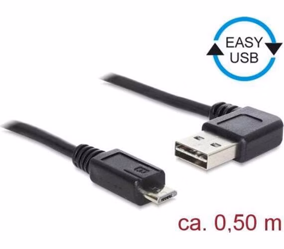 Delock Kabel EASY-USB 2.0 Typ-A samec pravoúhlý levý / pravý > USB 2.0 Typ Micro-B samec 0,5 m