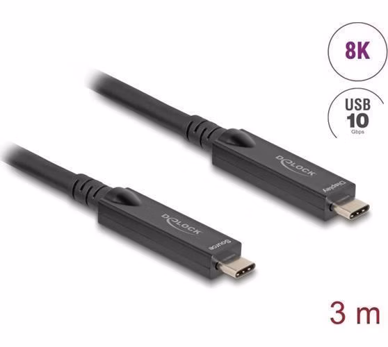 Delock Aktivní optický kabel USB-C™ 8K Video + Data + PD, délka 3 m