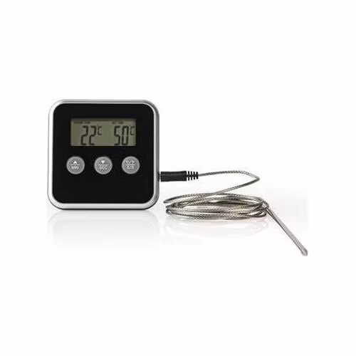 Nedis KATH105BK - Teploměr na Maso | 0–250 °C | Digitální Displej | Časovač