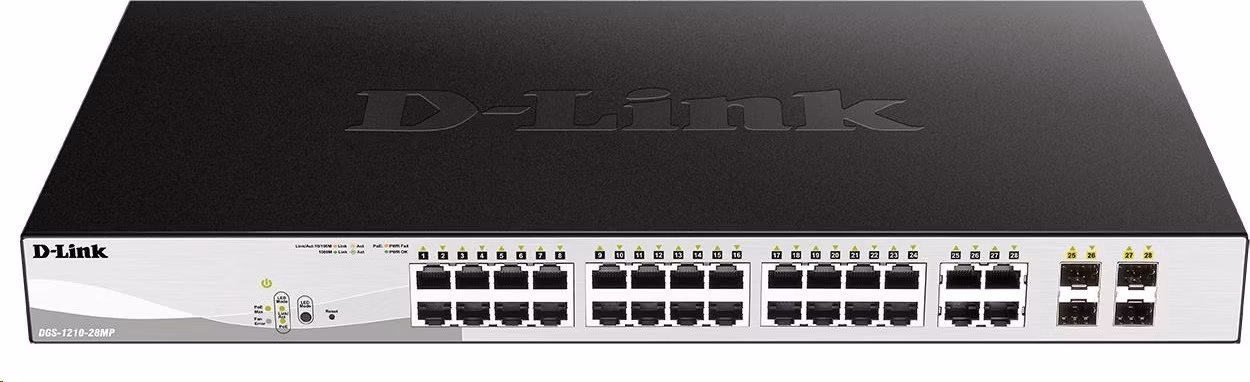D-Link DGS-1210-28MP 28-portový gigabitový Smart+ PoE switch, 24x GbE PoE+, 4x RJ45/SFP, PoE 370W