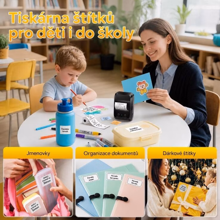 Phomemo Tiskárna štítků A42, černá + role na štítky 90ks (40x30 mm)