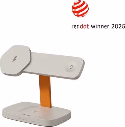 Canyon Hexagon 310, 3v1, bezdrôtová Qi nabíjacia stanica pre 3 zariadenia simultánne, svetlošedá/oranžová